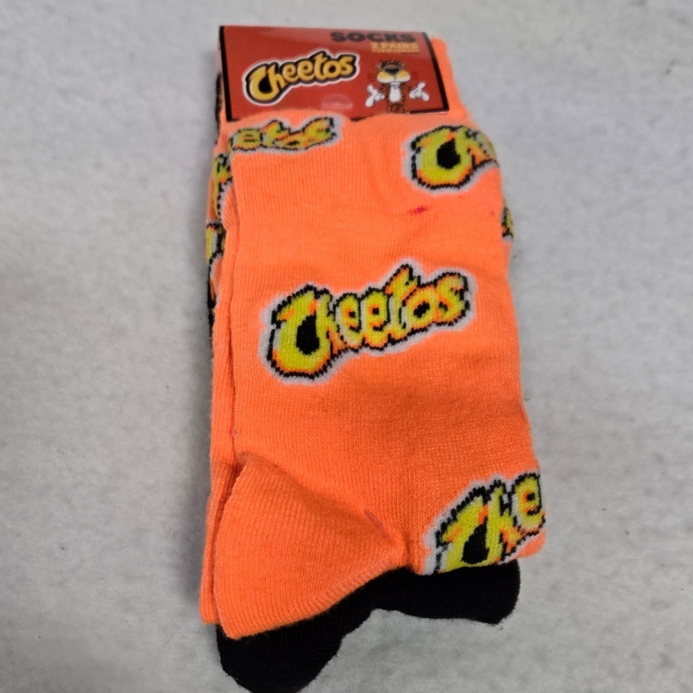 Cheetos Socks‎ 2-Pair Crew Length Novelty Socks Orange Black Men's Size L